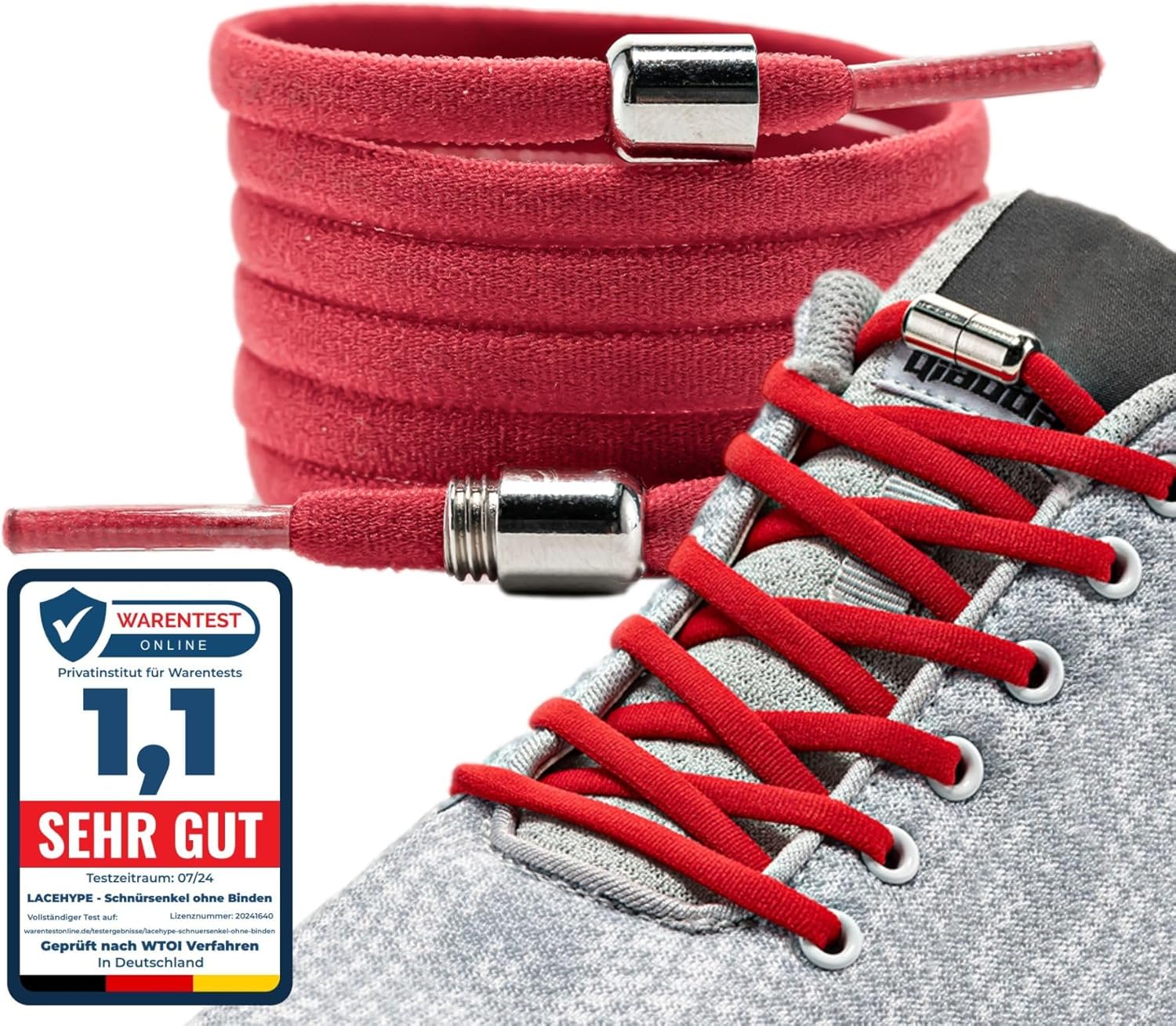 LaceHype - Premium Schnürsenkel ohne binden, elastischeSchuhbänder mit Metallkapseln, 1 oder 2 Paar - CP2 - mit Kapseln für Sneaker, Laufschuhe, Sporschuhe